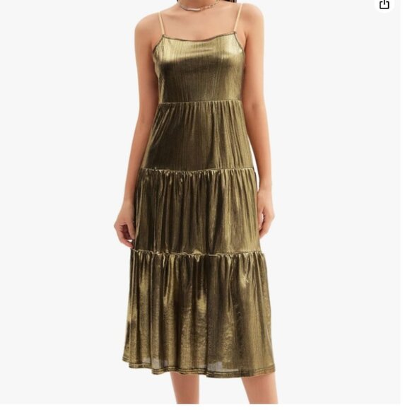 Grace Karin Spaghetti Strap Ruffle Midi Dress in Gold - Picture 5 of 7